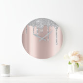Rose Gray Metal Spark Glitter Drip Blush Glitter Grote Klok (Huis)