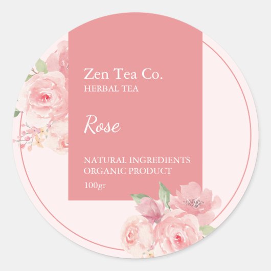 Rose Herbal Tea Business Label (Voorkant)
