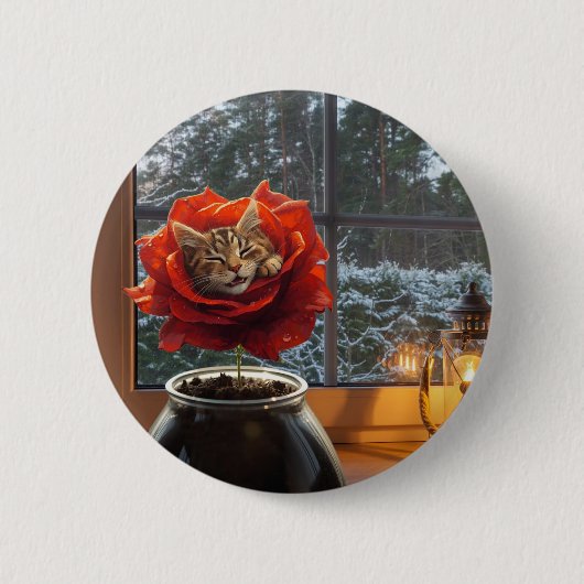 Rose Kat Droom Ronde Button 5,7 Cm (Voorkant)