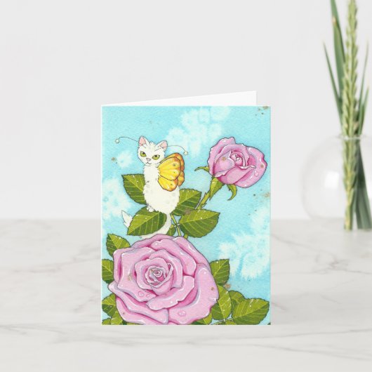 Rose kitty fairy notecard kaart (Voorkant)