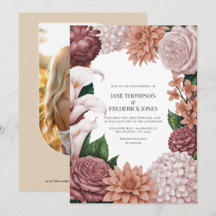Rosé Klei, Terra Roze & Pioen Rook Bloemige Trouwk Kaart