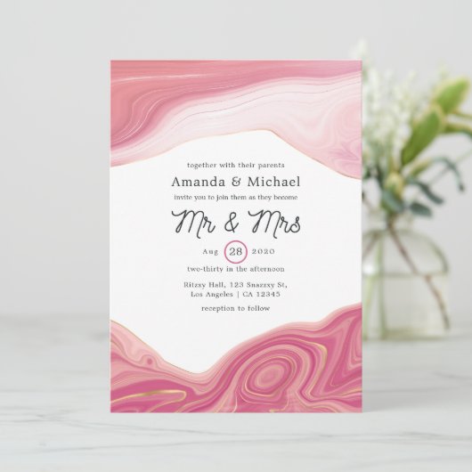 Rose Kwarts en Blush Strata Bruiloft voor Mr. en M Kaart (Staand voorkant)