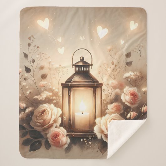 Rose Lantern Glow Bouquet Sherpa Deken (Voorkant)