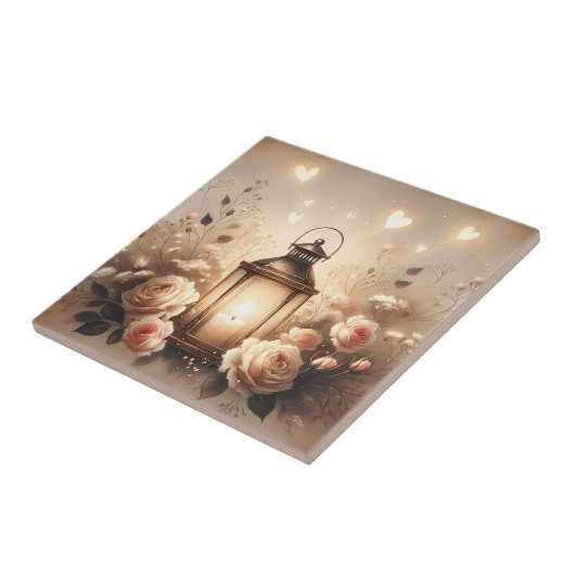 Rose Lantern Glow Bouquet Tegeltje (Zijkant)