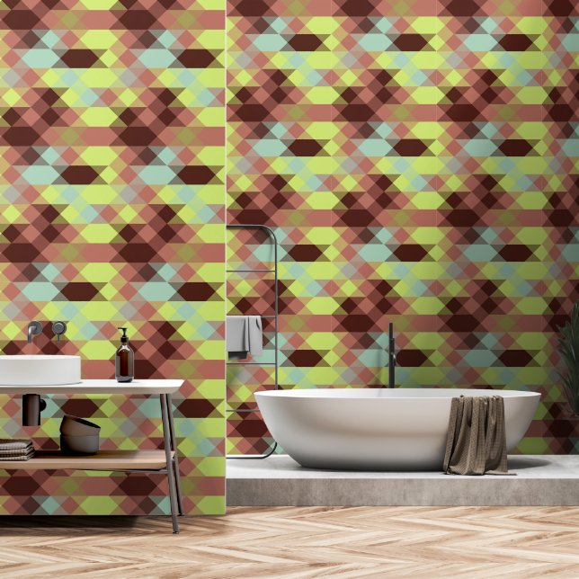 rose, lime, yellow and coffee bean geometric behang (Badkamer)