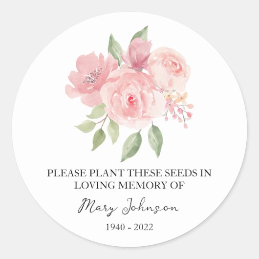 Rose Memorial Funeral Seed Packet Ronde Sticker (Voorkant)