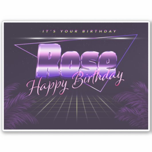 Rose Name Vorname lila retro Sticker Geburtstag (Voorkant)