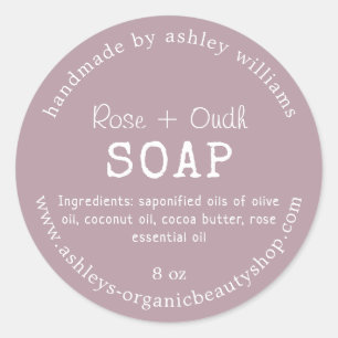 Rose + Oudh Handgemaakte Zeep – Mauve Biologische Ronde Sticker