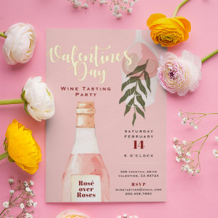 Rosé over Roses Roze Valentijnsdag Feest Goud Folie Uitnodiging