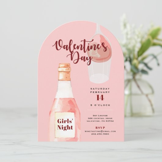 Rosé over Roses Valentijnsdagfeest Roze Kaart (Staand voorkant)