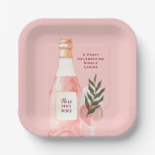 Rosé over Roses Valentijnsdagfeest Roze Papieren Bordje (Voorkant)