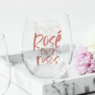 Rosé over rozen leuk roze Galentine's vriendschap Wijnglas Zonder Voet