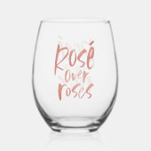Rosé over rozen leuk roze Galentine's vriendschap Wijnglas Zonder Voet (Voorkant)