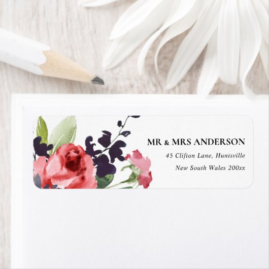 ROSE PEONY EUCALYPTUS FLORA WATERVERF ADRES ETIKET (Insitu)