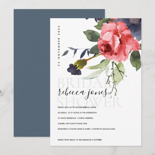 ROSE PEONY EUCALYPTUS FLORAL VRIJGEZELLENFEEST AANKONDIGING (Voorkant / Achterkant)