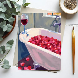 Rose Petal Bath | Romantic Red Wine Painting Briefkaart