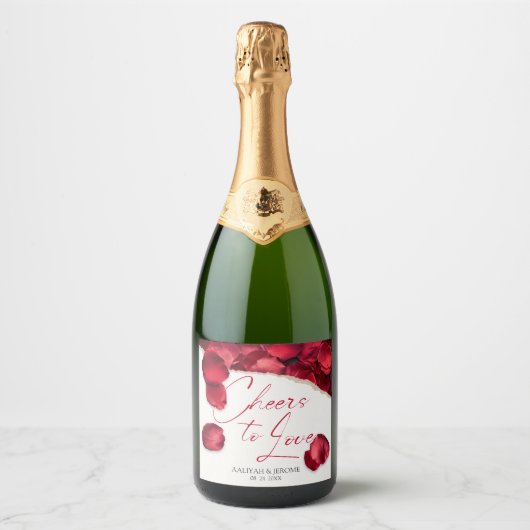 Rose Petals Wedding Wine Lable Sparkling Wijnetiket (Voorkant)