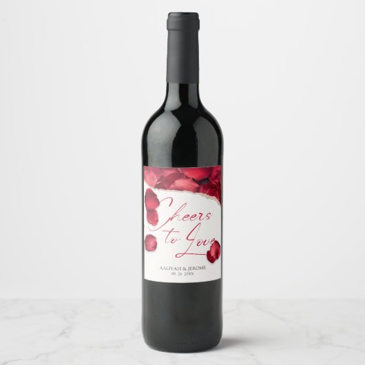 Rose Petals Wedding Wine Lable Wijn Etiket (Voorkant)