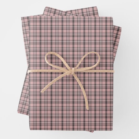 Rose Pink Black Plaid Classic Pattern Inpakpapier Vel (In situ)