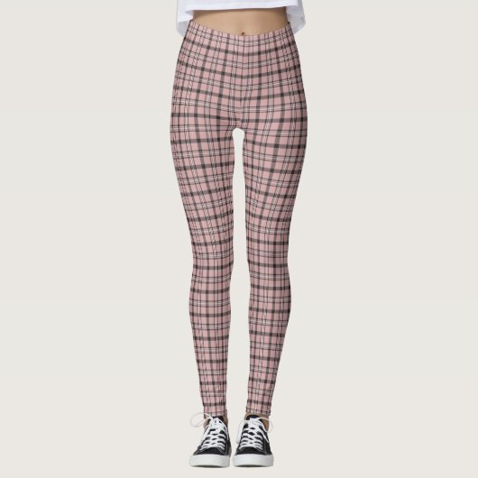 Rose Pink Black Plaid Classic Pattern Leggings (Voorkant)