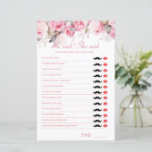 Rose Pink Bridal Shower Game He Said She Said (Staand voorkant)