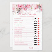 Rose Pink Bridal Shower Game He Said She Said (Voorkant / Achterkant)