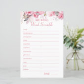 Rose Pink Bridal Shower Word Scramble Game (Staand voorkant)