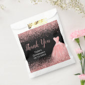 Rose Pink Dress Faux Glitter Quinceanera Bedankzakje (Gezegeld)