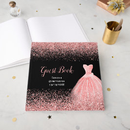 Rose Pink Dress Faux Glitter Quinceanera Gastenboek