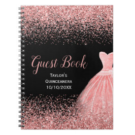 Rose Pink Dress Faux Glitter Quinceanera guest Notitieboek