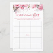 Rose Pink Floral Bridal Shower Game BINGO (Voorkant / Achterkant)
