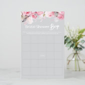 Rose Pink Floral Gray Bridal Shower Game BINGO (Staand voorkant)