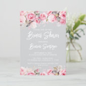 Rose Pink Floral Gray Bridal Shower  Kaart (Staand voorkant)