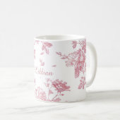 Rose Pink Floral Toile Pattern Personalized Name Koffiemok (Voorkant rechts)