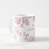Rose Pink Floral Toile Pattern Personalized Name Koffiemok (Voorkant links)