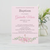 Rose Pink Floral Watercolor Cross Baptism Kaart (Staand voorkant)
