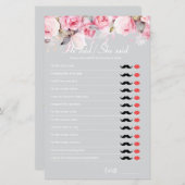 Rose Pink Gray Bridal Shower Game He Said She Said (Voorkant / Achterkant)