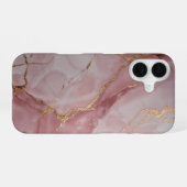 Rose Pink Marble with Gold Veins – Elegant iPhone 16 Hoesje (Achterkant horizontaal)