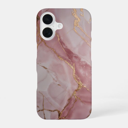 Rose Pink Marble with Gold Veins – Elegant iPhone 16 Hoesje (Achterkant)