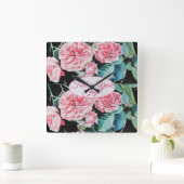 Rose Pink Roses floral Follow Your Joy Pattern Vierkante Klok (Huis)