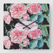 Rose Pink Roses floral Follow Your Joy Pattern Vierkante Klok (Voorkant)