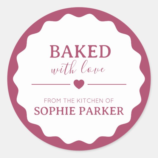 Rose Pink Simple Baked With Love Scallop Sticker (Voorkant)