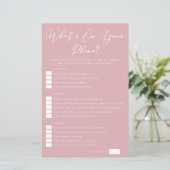 Rose Pink What's On Your Phone Bridal Shower Game (Staand voorkant)