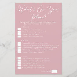 Rose Pink What's On Your Phone Bridal Shower Game