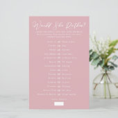 Rose Pink Would She Rather Bridal Shower Game (Staand voorkant)