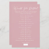 Rose Pink Would She Rather Bridal Shower Game (Voorkant / Achterkant)