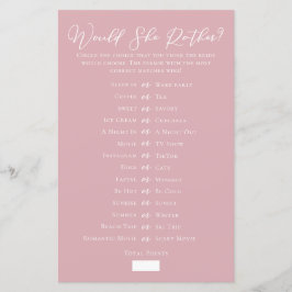 Rose Pink Would She Rather Bridal Shower Game
