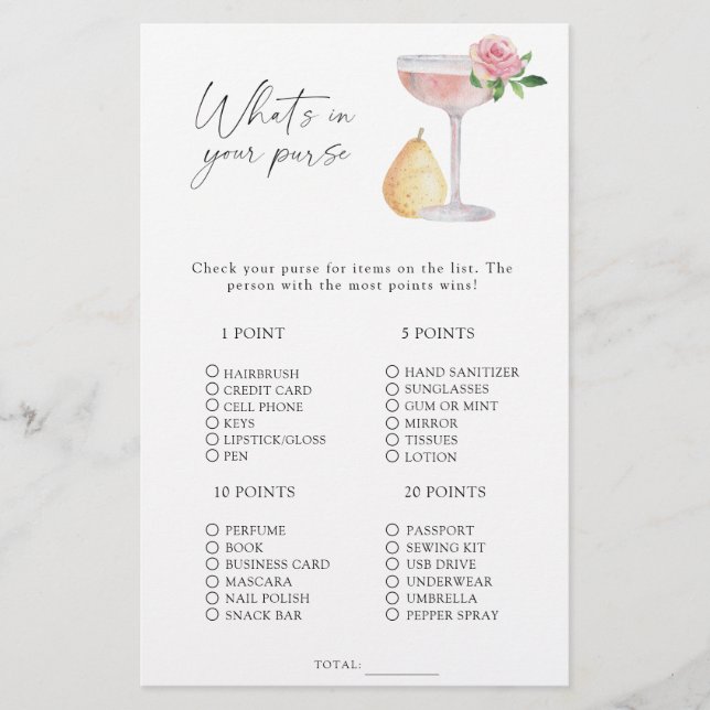 Rose Prosecco - Wat zit er in je tas spel (Voorkant)