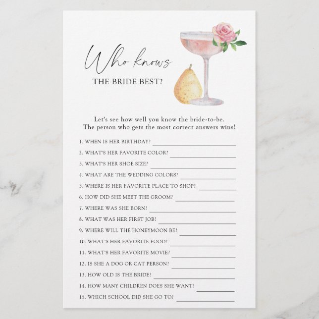Rose Prosecco - Wie kent de bruid het beste spel (Voorkant)