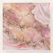 Rose quartz and pastel pink marble glazen onderzetter (Voorkant)
